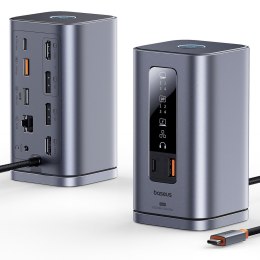 HUB Stacja dokująca 11w1 USB-C HDMI DP USB-A USB-C RJ45 PD mini jack 3.5mm ładowarka EU - szara BASEUS
