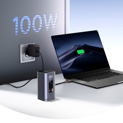 HUB Stacja dokująca 11w1 USB-C HDMI DP USB-A USB-C RJ45 PD mini jack 3.5mm ładowarka EU - szara BASEUS