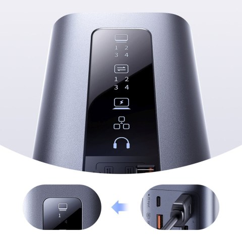 HUB Stacja dokująca 11w1 USB-C HDMI DP USB-A USB-C RJ45 PD mini jack 3.5mm ładowarka EU - szara BASEUS