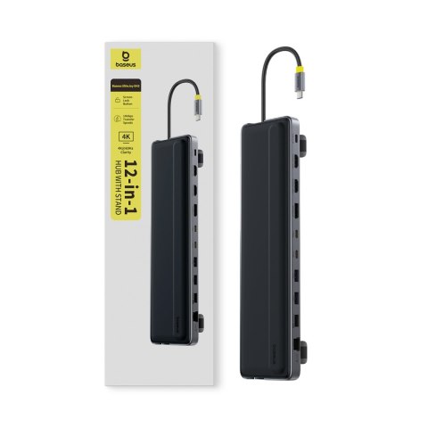 HUB Stacja dokująca 12w1 USB-C HDMI DisplayPort USB-A SD/microSD RJ45 PD - szara BASEUS