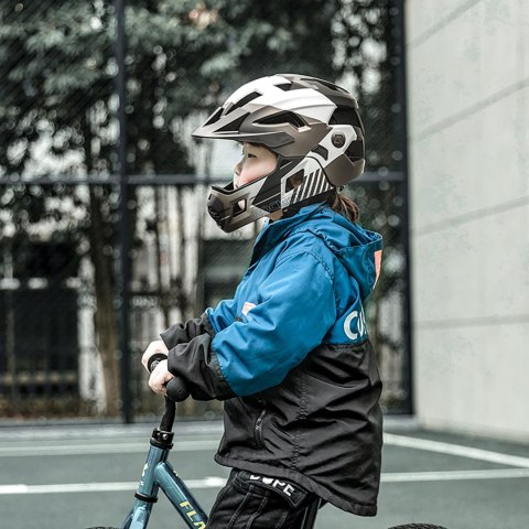 Kask rowerowy dziecięcy z odpinaną szczęką rozmiar M 54-57cm - szary ROCKBROS