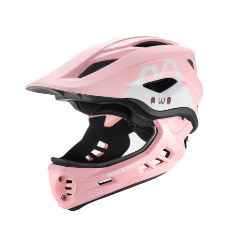 Kask rowerowy dziecięcy z odpinaną szczęką rozmiar M 54-58cm - różowy królik ROCKBROS