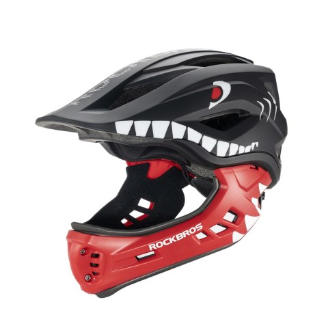 Kask rowerowy dziecięcy z odpinaną szczęką rozmiar S 48-52cm - czarny rekin ROCKBROS