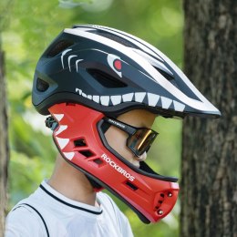 Kask rowerowy dziecięcy z odpinaną szczęką rozmiar S 48-52cm - czarny rekin ROCKBROS