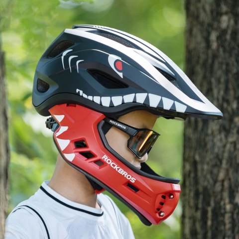 Kask rowerowy dziecięcy z odpinaną szczęką rozmiar S 48-52cm - czarny rekin ROCKBROS