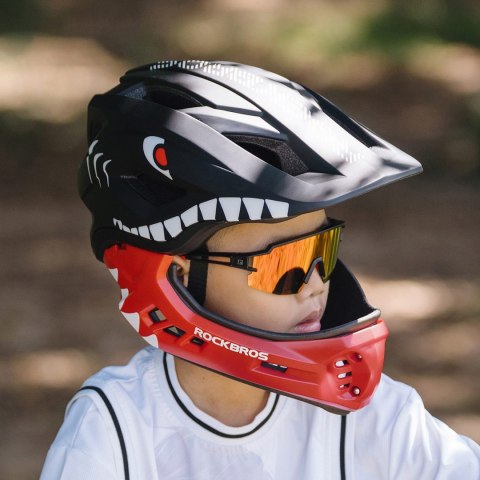 Kask rowerowy dziecięcy z odpinaną szczęką rozmiar S 48-52cm - czarny rekin ROCKBROS