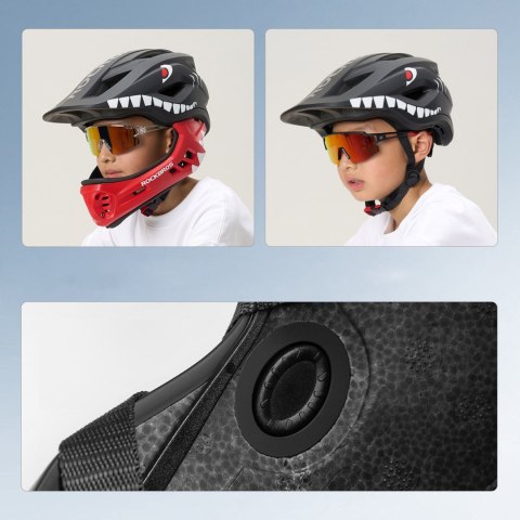 Kask rowerowy dziecięcy z odpinaną szczęką rozmiar S 48-52cm - czarny rekin ROCKBROS
