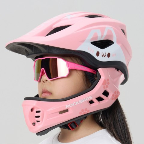 Kask rowerowy dziecięcy z odpinaną szczęką rozmiar S 48-52cm - różowy królik ROCKBROS