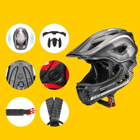 Kask rowerowy dziecięcy z odpinaną szczęką rozmiar S - szary ROCKBROS