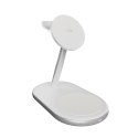 Ładowarka bezprzewodowa 3w1 do telefonu smartwatcha słuchawek Qi2 MagSafe - biała PURO