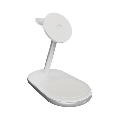Ładowarka bezprzewodowa 3w1 do telefonu smartwatcha słuchawek Qi2 MagSafe - biała PURO