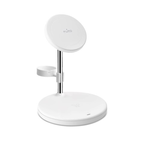 Ładowarka indukcyjna 3w1 ze stojakiem do iPhona AirPods USB-A - biała PURO