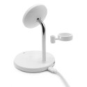 Ładowarka indukcyjna 3w1 ze stojakiem do iPhona AirPods USB-A - biała PURO