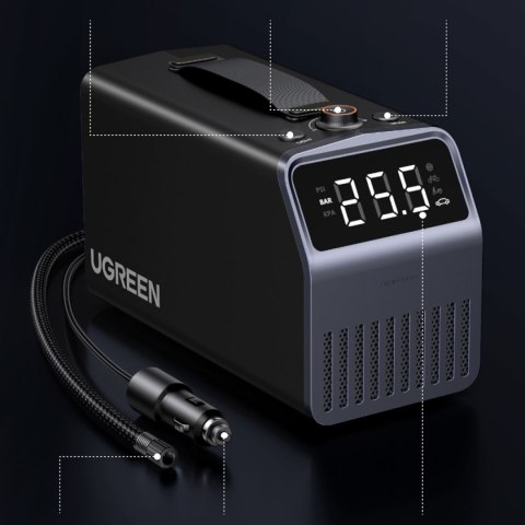 Pompka elektryczna do opon samochodowych z wyświetlaczem 150 PSI 3x4500mAh 12V - szara UGREEN