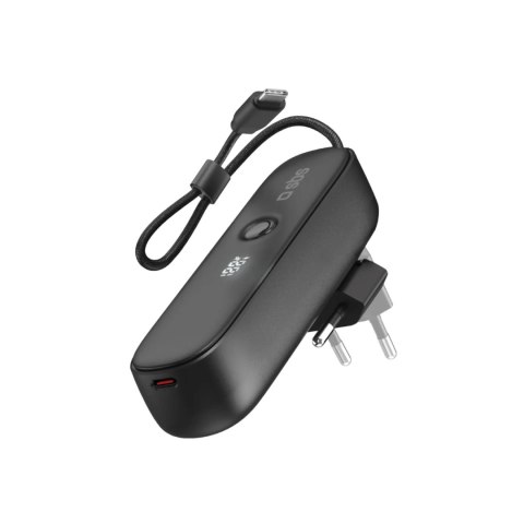 Powerbank 5000mAh z wbudowanym kablem składaną wtyczką PD 20W - czarny SBS