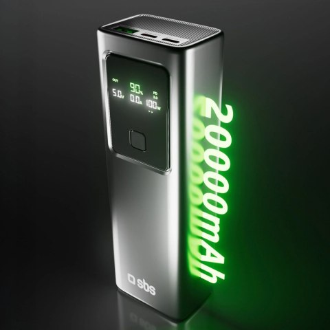 Powerbank z wyświetlaczem 20000mAh PD 100W LCD - szary SBS