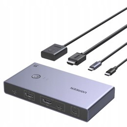 Przełącznik 2 komputery 1 monitor KVM USB-C HDMI 4K 60Hz - szary UGREEN