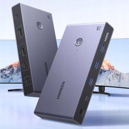 Przełącznik 2 komputery 1 monitor KVM USB-C HDMI 4K 60Hz - szary UGREEN