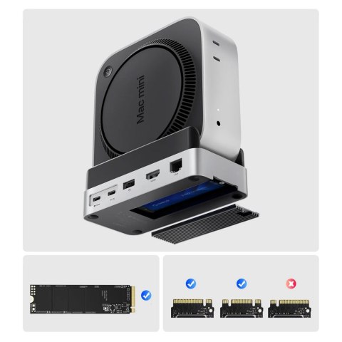 Stacja dokująca 10w1 do Mac mini M.2 USB-C USB-A HDMI RJ45 SD/TF - srebrna ORICO