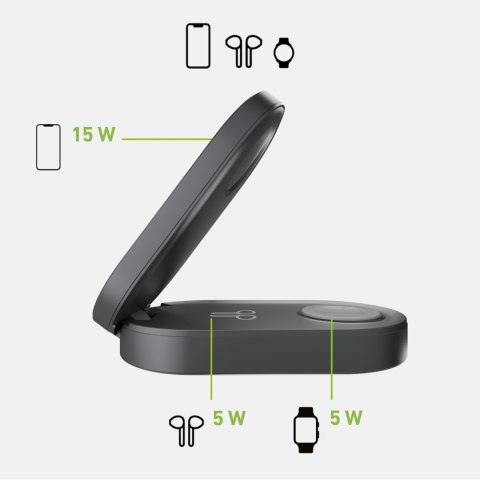 Stacja ładująca 3w1 bezprzewodowa składana do iPhone Apple Watch AirPods QI2 MFI - czarna SBS