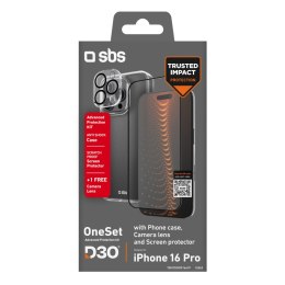 Zestaw ochronny 3w1 na iPhone 16 Pro etui szkło ochronne na ekran i aparat D3O - przezroczyste SBS