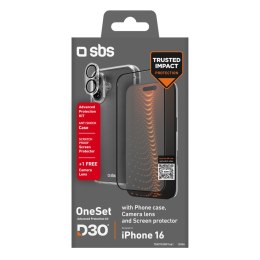 Zestaw ochronny 3w1 na iPhone 16 etui szkło ochronne na ekran i aparat D3O - przezroczyste SBS