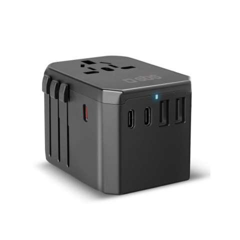 Adapter podróżny przejściówka do gniazdek EU UK US AUS USB-C USB-A GaN 70W - czarny SBS