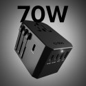Adapter podróżny przejściówka do gniazdek EU UK US AUS USB-C USB-A GaN 70W - czarny SBS