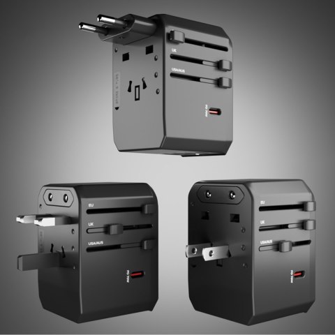 Adapter podróżny przejściówka do gniazdek EU UK US AUS USB-C USB-A GaN 70W - czarny SBS