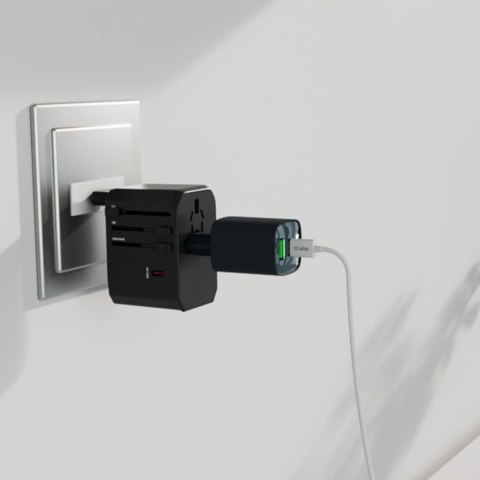 Adapter podróżny przejściówka do gniazdek EU UK US AUS USB-C USB-A GaN 70W - czarny SBS