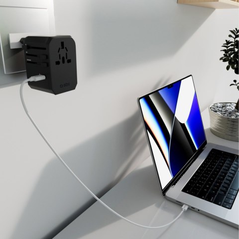 Adapter podróżny przejściówka do gniazdek EU UK US AUS USB-C USB-A GaN 70W - czarny SBS