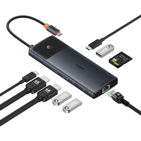 HUB adapter rozdzielacz 10w1 HDMI USB-A USB-C RJ45 SD TF - szary BASEUS