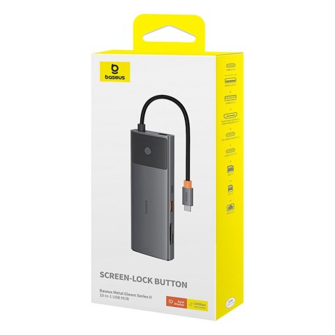 HUB adapter rozdzielacz 10w1 HDMI USB-A USB-C RJ45 SD TF - szary BASEUS