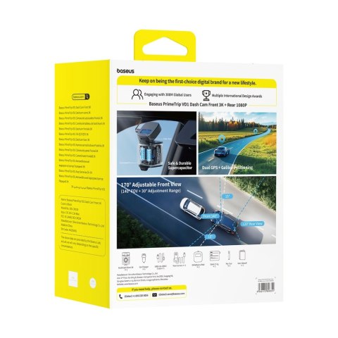 Kamera samochodowa wideorejestrator PrimeTrip VD1 2K+1080p - czarna BASEUS