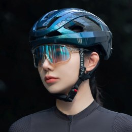 Kask rowerowy LK-15 z włókna węglowego rozmiar L 58-62 cm - niebieski kameleon ROCKBROS