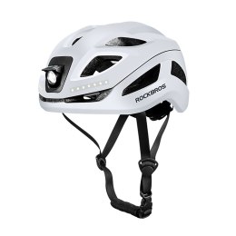 Kask rowerowy ze zintegrowanym oświetleniem wielokierunkowym USB-C 57-61 cm - biały ROCKBROS