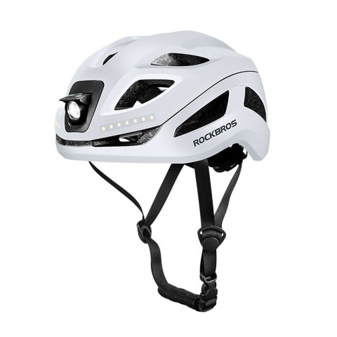 Kask rowerowy ze zintegrowanym oświetleniem wielokierunkowym USB-C 57-61 cm - biały ROCKBROS