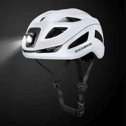 Kask rowerowy ze zintegrowanym oświetleniem wielokierunkowym USB-C 57-61 cm - biały ROCKBROS