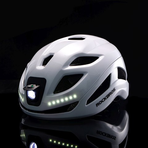 Kask rowerowy ze zintegrowanym oświetleniem wielokierunkowym USB-C 57-61 cm - biały ROCKBROS