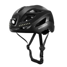 Kask rowerowy ze zintegrowanym oświetleniem wielokierunkowym USB-C 57-61 cm - czarny ROCKBROS