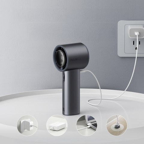 Mini dmuchawa wiatrak przenośny metalowy 5000mAh USB-C LED - ciemnoszary Jisulife