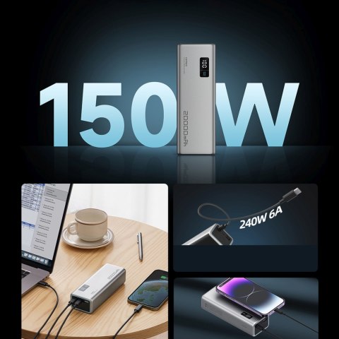 Powerbank 20000mAh USB-A USB-C 150W - szary CUKTECH