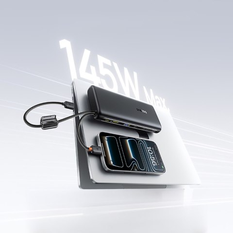 Powerbank 25000mAh 145W z wyświetlaczem wbudowanymi kablami USB-C - czarny BASEUS