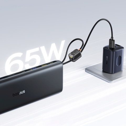 Powerbank 25000mAh 145W z wyświetlaczem wbudowanymi kablami USB-C - czarny BASEUS