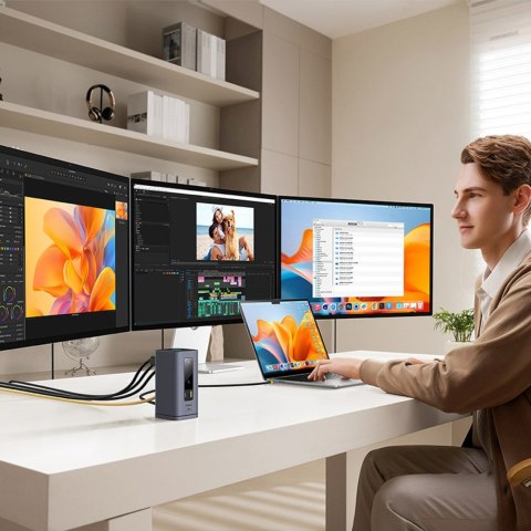 Stacja dokująca HUB 11w1 USB-C USB-A HDMI RJ45 Minijack 3.5mm - szara BASEUS
