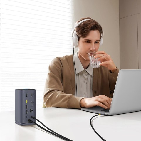 Stacja dokująca HUB 11w1 USB-C USB-A HDMI RJ45 Minijack 3.5mm - szara BASEUS