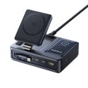 Stacja ładująca 5w1 USB-A UAB-C z wyświetlaczem zwijanym kablem 140W Qi2 - czarna BASEUS
