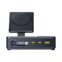Stacja ładująca 5w1 USB-A UAB-C z wyświetlaczem zwijanym kablem 140W Qi2 - czarna BASEUS