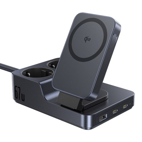 Stacja ładująca 6w1 bezprzewodowa USB-A USB-C 2x gniazdo AC 67W - czarna BASEUS