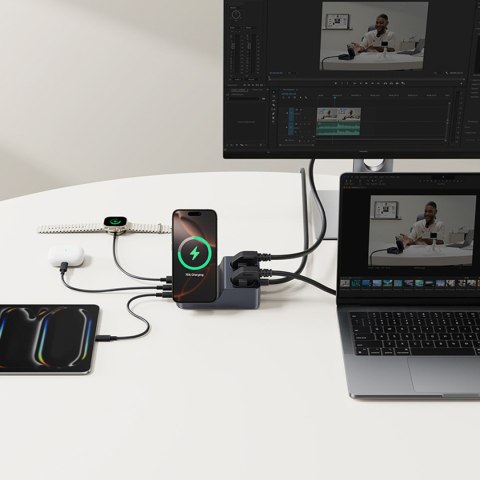 Stacja ładująca 6w1 bezprzewodowa USB-A USB-C 2x gniazdo AC 67W - czarna BASEUS